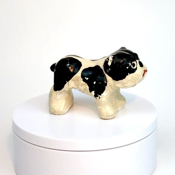 Antique Chalkware French Bulldog / Terrier Figurine β 1900s Carnival Prize Rare - Picture 7 of 11
